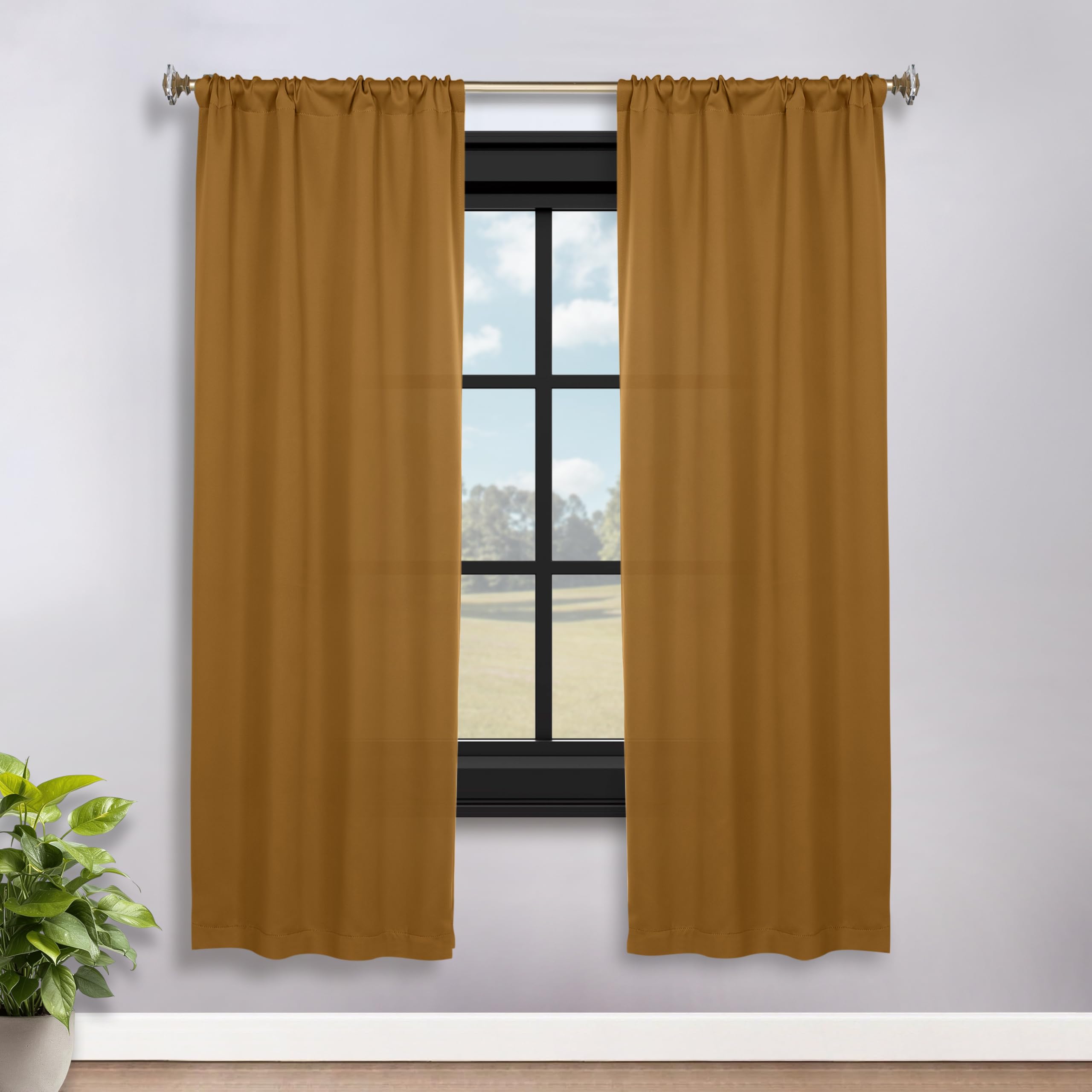 Rideaux occultants thermiques marron caramel 183 cm pour fenêtre salon et chambre