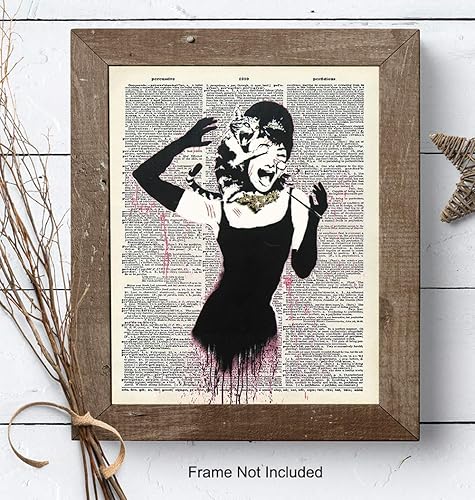Miniatura 7 de Audrey Hepburn, Banksy Graffiti Art - Decoración de pared de gato - Póster impreso de 8 x 10 - Decoración divertida para el hogar, decoración de