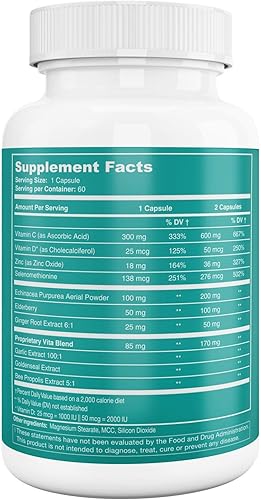 Miniatura 5 de DK Vita Suplemento de apoyo inmunológico 9 en 1 – saúco, zinc, vitamina C, equinácea, sello de oro, raíz de jengibre, propóleos de abeja, extracto