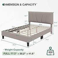 Vista 93 de Novilla Base de cama de plataforma tamaño Queen con cabecera ajustable tapizada, marco de cama Queen, no necesita somier, sin ruido, fácil montaje