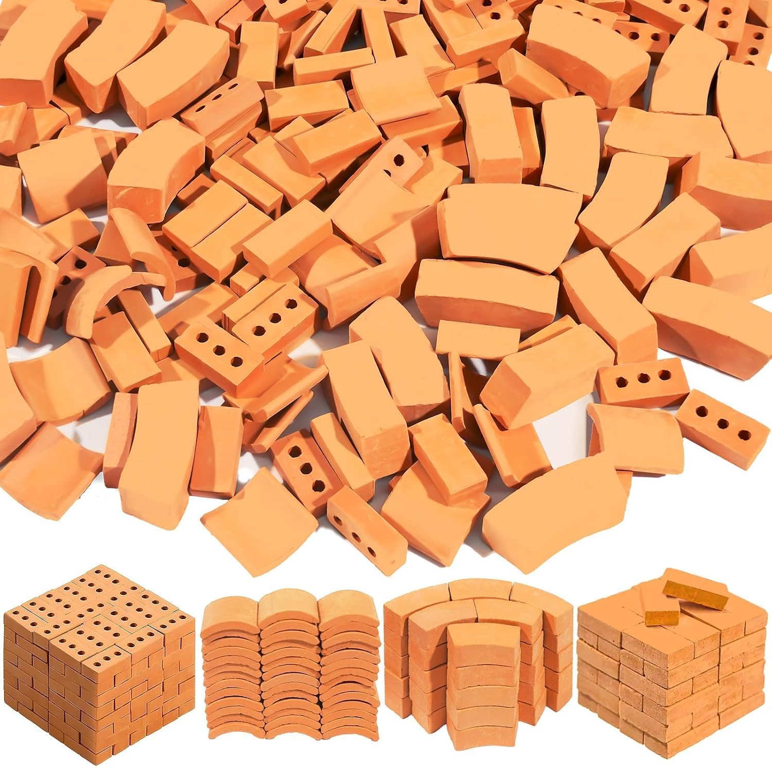Warmtree 210 Pcs Mini Bricks for Landscaping Miniature Tiny Wall Bricks for Crafts Miniature House Kit Fairy Garden Accessories