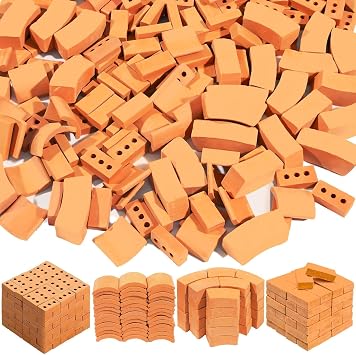 Warmtree 210 Pcs Mini Bricks for Landscaping Miniature Tiny Wall Bricks for Crafts Miniature House Kit Fairy Garden Accessories