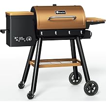 KingChii Wood Pellet Grill & Smoker, Electric Pellet Smoker Grill, 595 SQ.IN Grill Cooking Capacity, 13.2LB Hopper for Outdoor Barbecue Patio Cooking Bake and Roast,Bronze Up to 500F