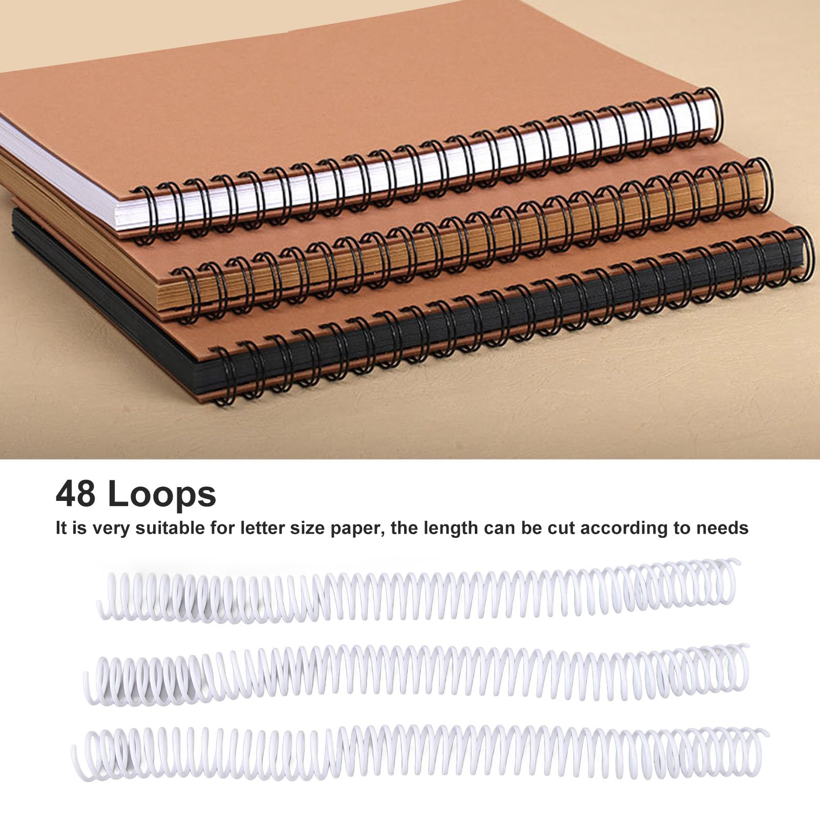 Bobine de reliure en spirale 19MM de diamètre, 48 boucles, capacité de 170 feuilles, colonne de reliure A4 pour fournitures scolaires de bureau (Weiß)