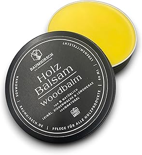 Holz Balsam lebensmittelecht zertifiziert – 100% Natürliches Holzwachs farblos ohne Zusatzstoffe made in Germany - Bienenwachs & Leinöl – Möbelpolitur für Holz und Möbel (60ml, Lemongras)