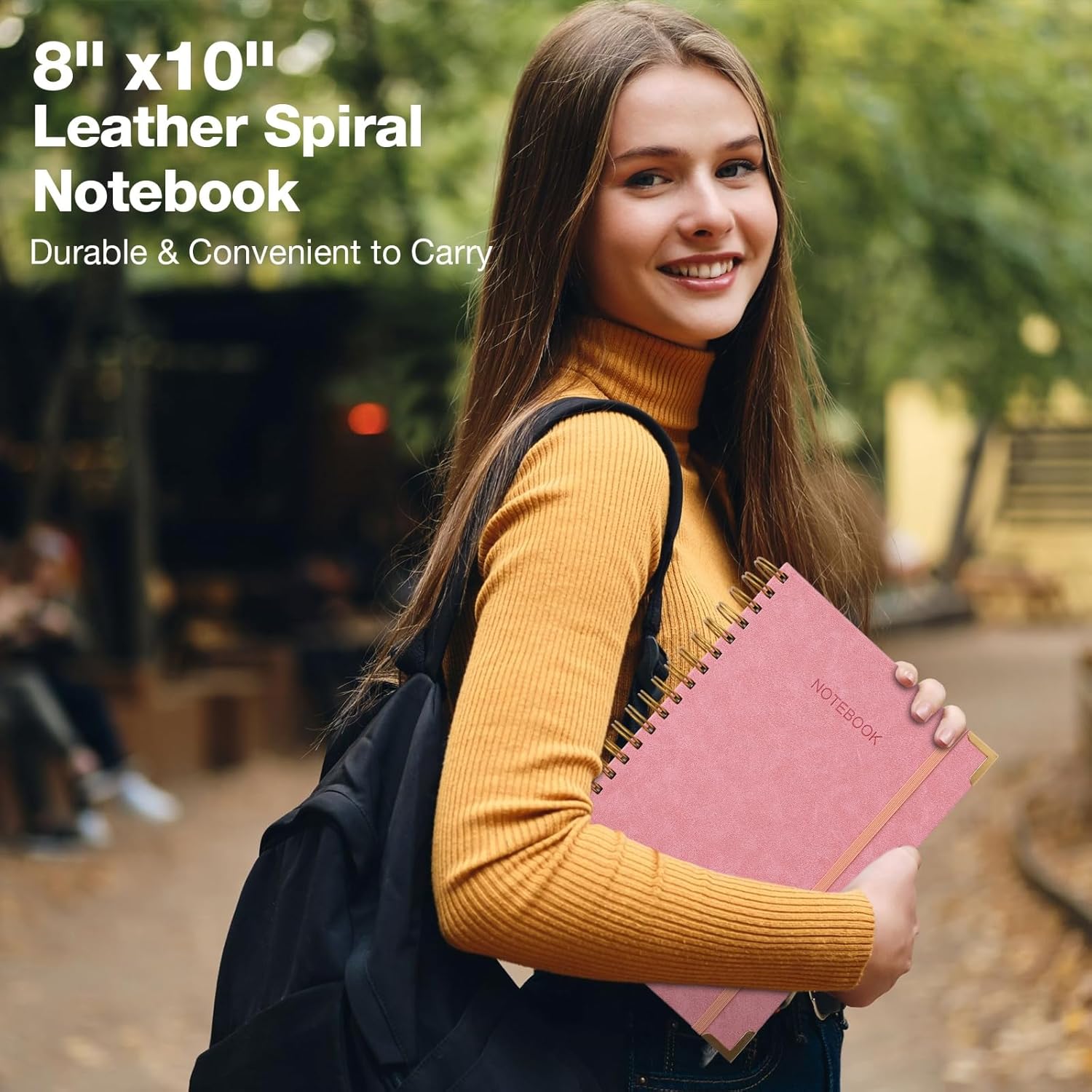 College Ruled Notebook, Spiral Notebook, Leather Hardcover Notebook Journal for Women Men, 5 Subject Notebook with Dividers, Journaling Notebooks for Work School, B5 Lined Notebook, 8" x 10", Black - Image 6