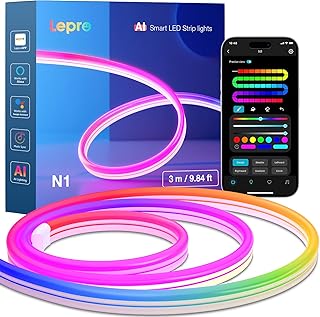 Lepro AI Neon LED Strip N1, 3 m Neon LED Strip with App Control, DIY Shape, Music Sync, Works with Alexa & Google Assistan…