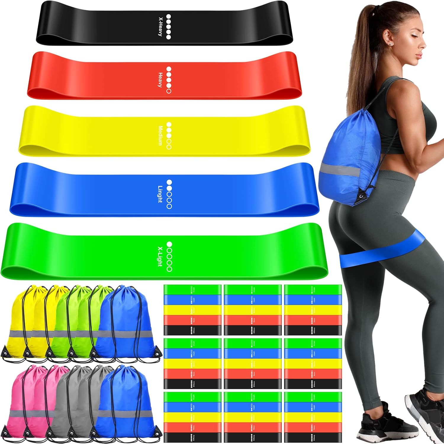 60 Pcs Workout Loop Resistance Bands Bulk, Gym Elastic