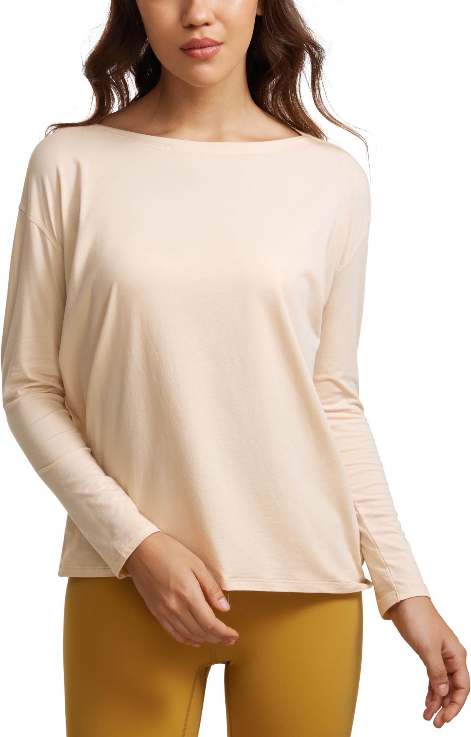 CRZ YOGALong Sleeve Workout Shirts for Women Loose Fit-Pima Cotton Yoga Shirts Casual Fall Tops Shirts