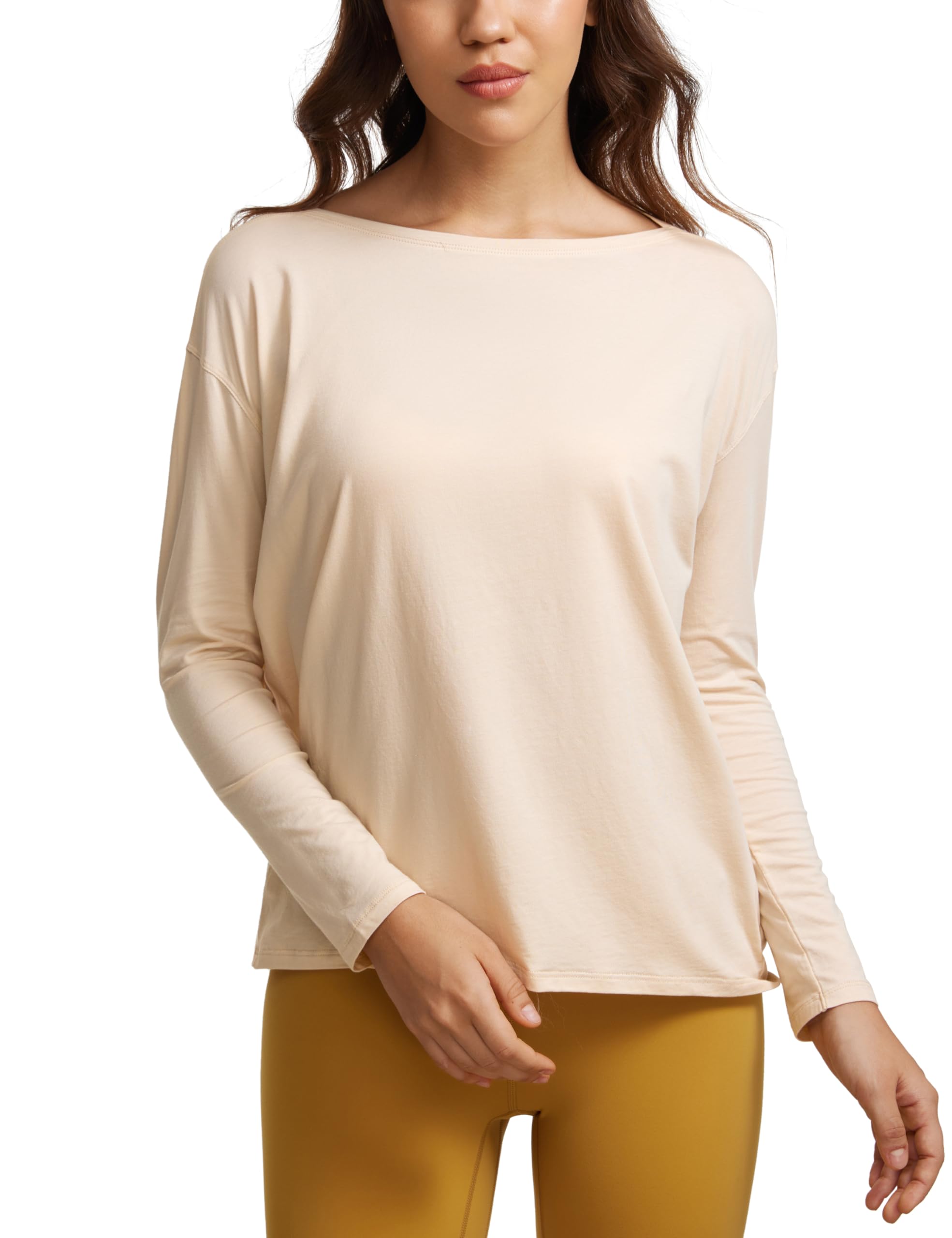 CRZ YOGALong Sleeve Workout Shirts for Women Loose Fit-Pima Cotton Yoga Shirts Casual Fall Tops Shirts