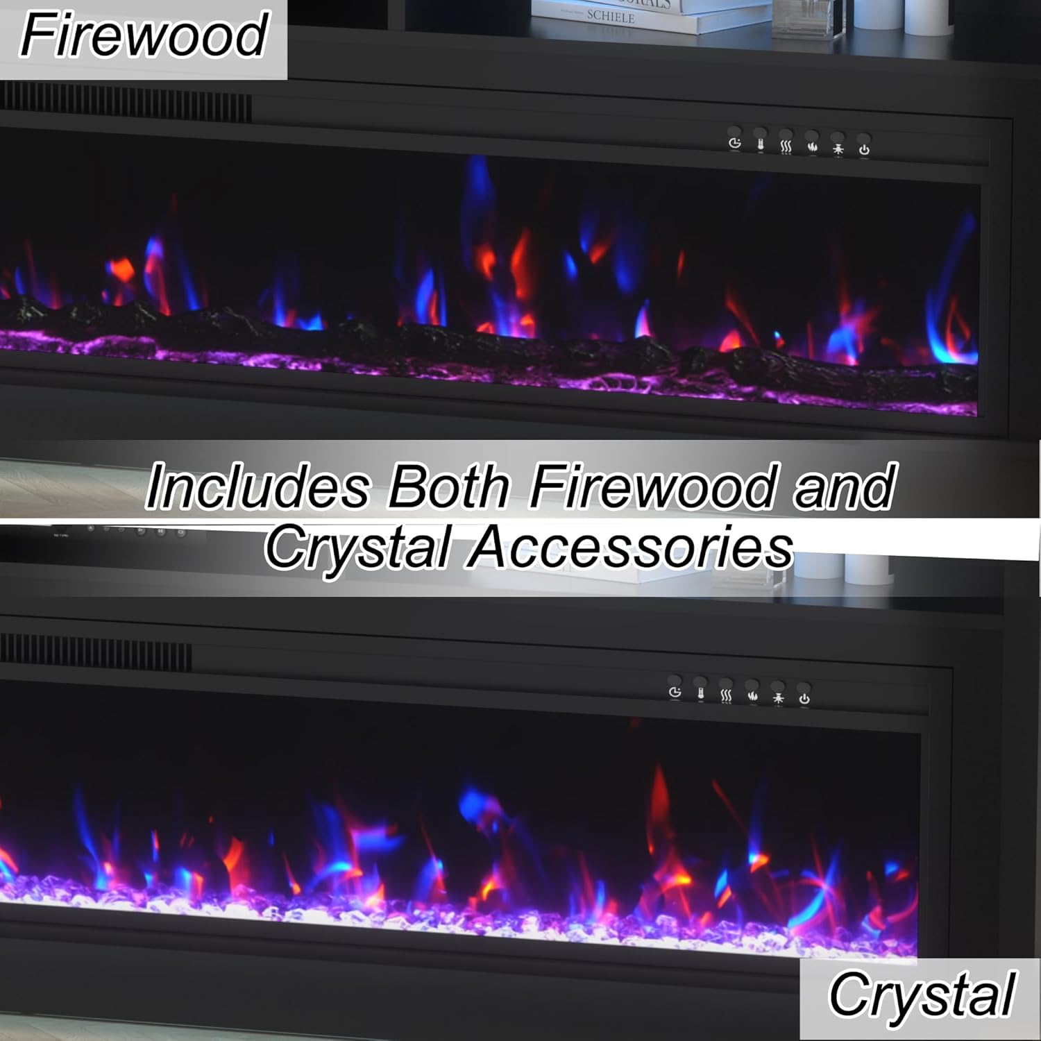 AHB 58" Fireplace TV Stand for TVs Up to 65" with 52" Electric Fireplace, TV Console for The Living Room, LED Light Entertainment Center, Storage Cabinet, Media Console Table, Black - Image 3