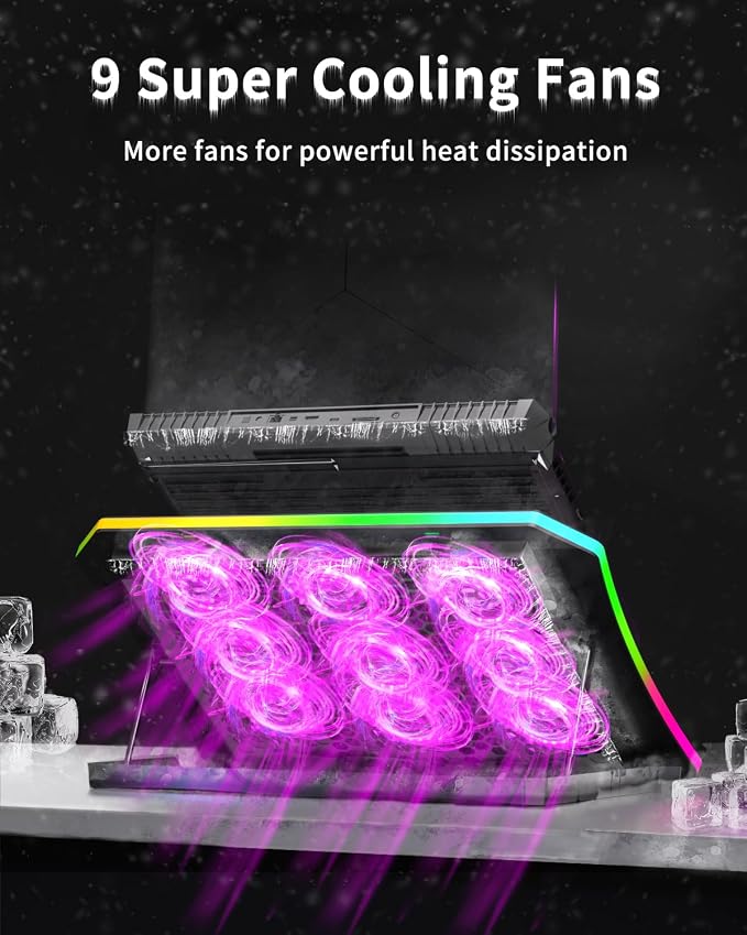 Base de enfriamiento para laptop con 9 ventiladores y soporte ajustable miniatura 2