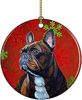 Vista 65 de Caroline's Treasures Dachshund copos de nieve rojos y verdes, adorno de cerámica de Navidad para colgar en el árbol de Navidad, decoración