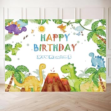Personalized Dinosaur Birthday Banner - Custmoized Dino Happy Birthday Backdrop for Kids Party Decor 6X4.3ft, Boys Dino Themed Party Supplies, Photobooth Background