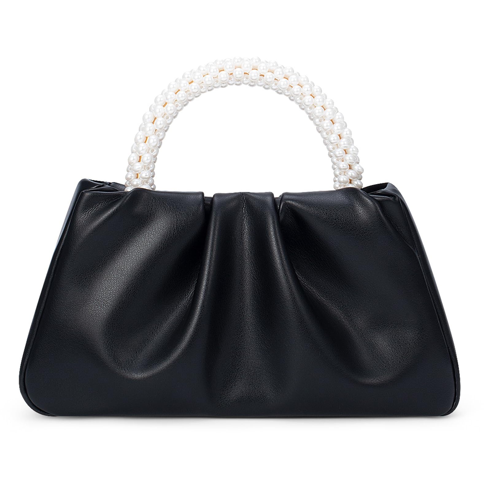 YYW Women Evening Bags Pearl Clutch Purses Soft Leather Ruched Crossbody Handbags for Wedding Bridal Party