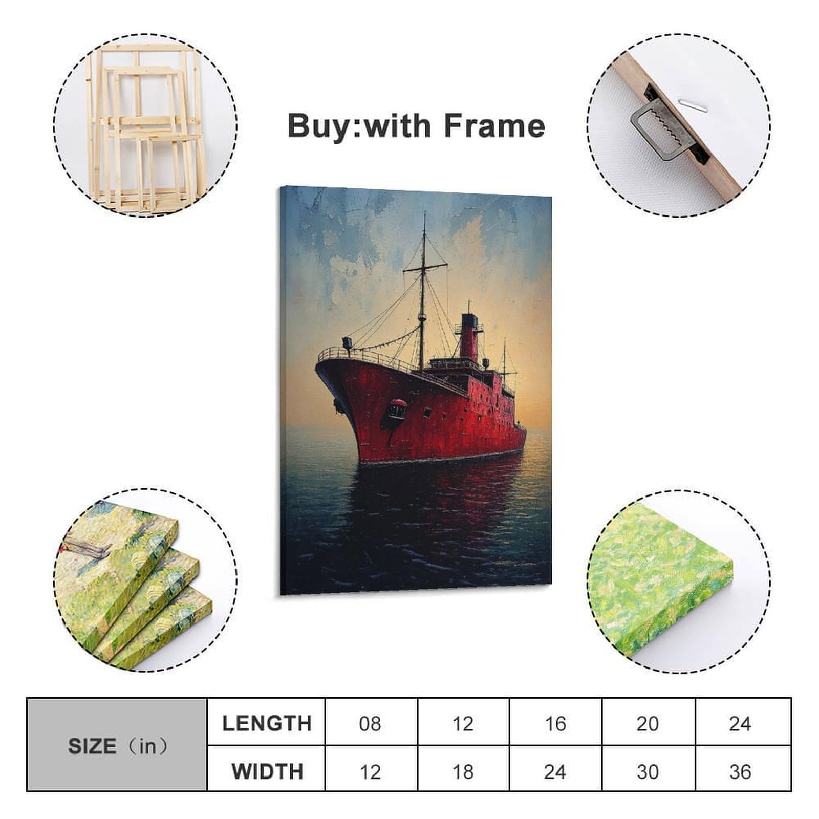 CWLLOG Leinwanddrucke, Wandkunst, Poster, Landschaft, rotes Schiff, Segeln auf Meer, Rahmen-Stil, moderne Wohn- und Schlafzimmer-Dekoration, 50 x 75 cm