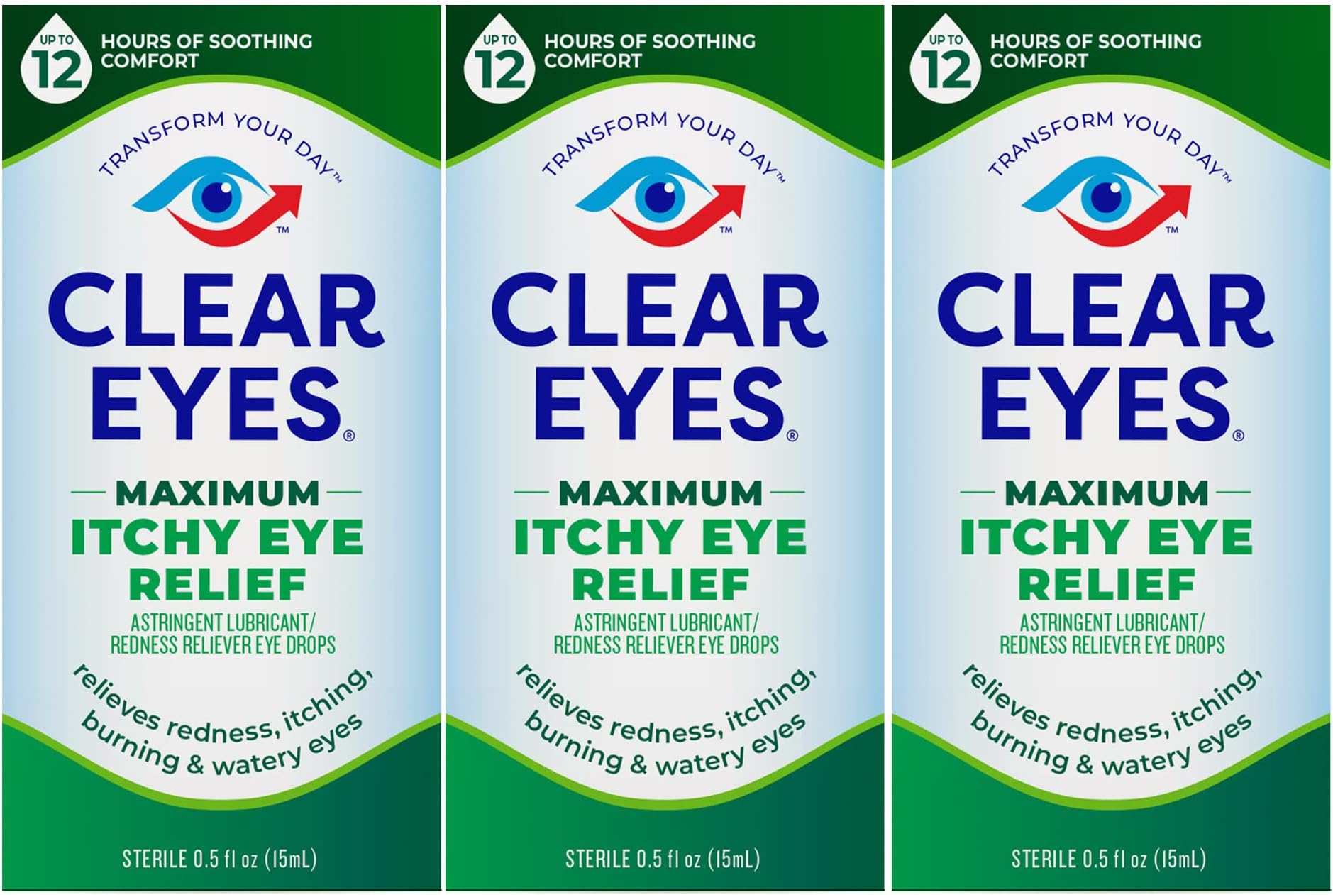 Maximum Itchy Eye Relief Eye Drops, Eases Itching and Burning from Indoor & Outdoor Irritants, 0.5 fl oz, Pack of 3