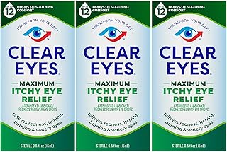 Clear Eyes Maximum Itchy Eye Relief Eye Drops, Eases Itching and Burning from Indoor & Outdoor Irritants, 0.5 fl oz, Pack of 3