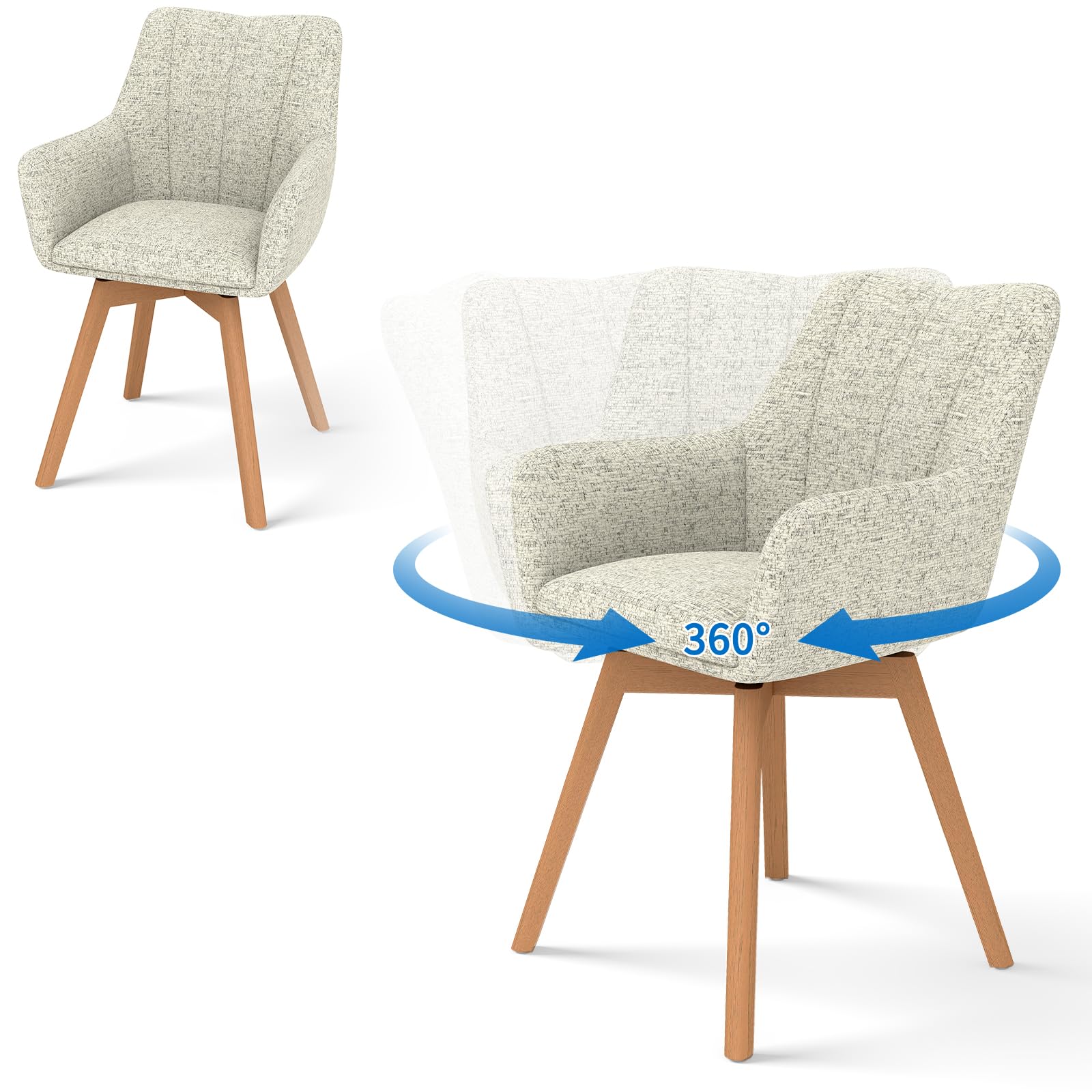 LONGTOO 360°Swivel Dining Chairs with Wooden Legs Set of 2, Light Coffee — image 1
