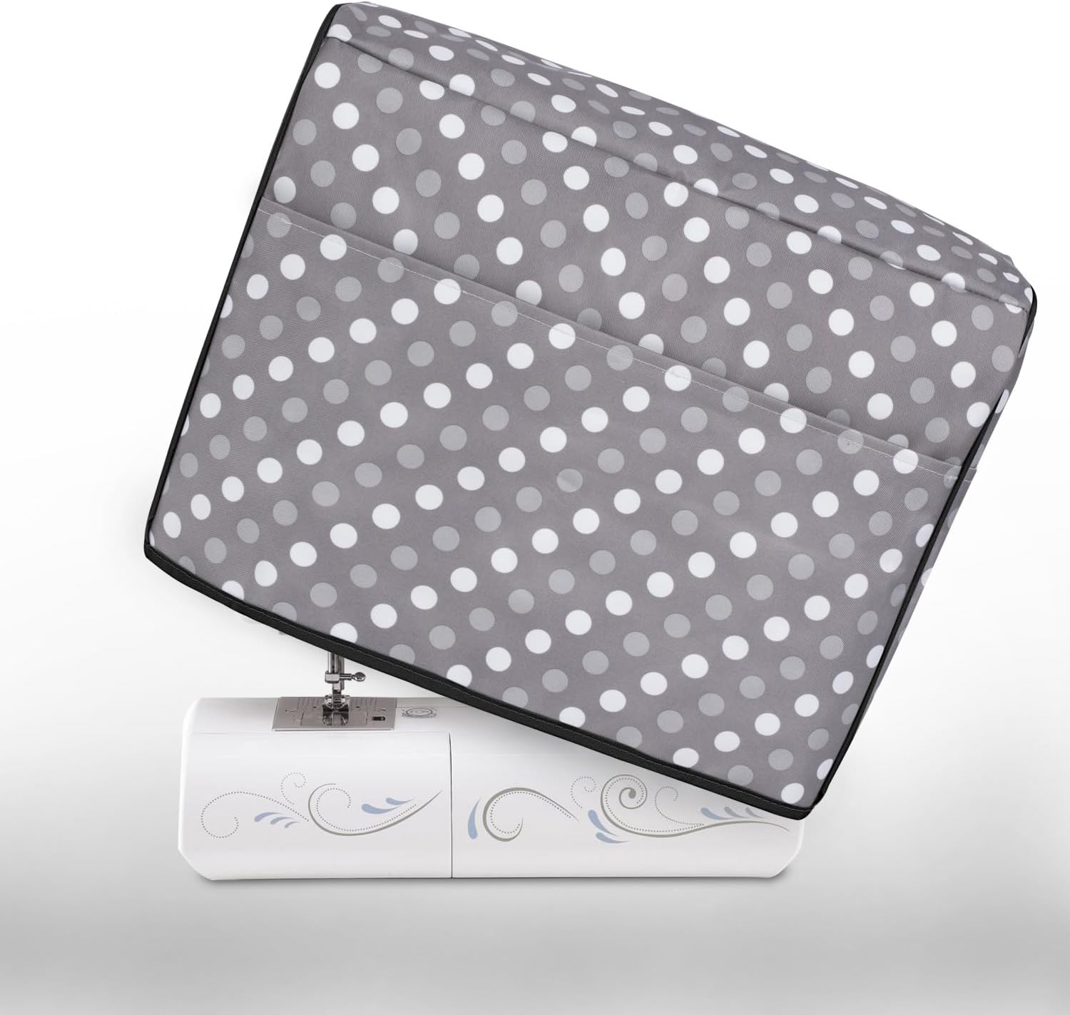 Luxja Dust Cover for Sewing Machine, Sewing Machine Cover with Pockets for Extra Accessories (Compatible with Brother and Singer), Gray Dots