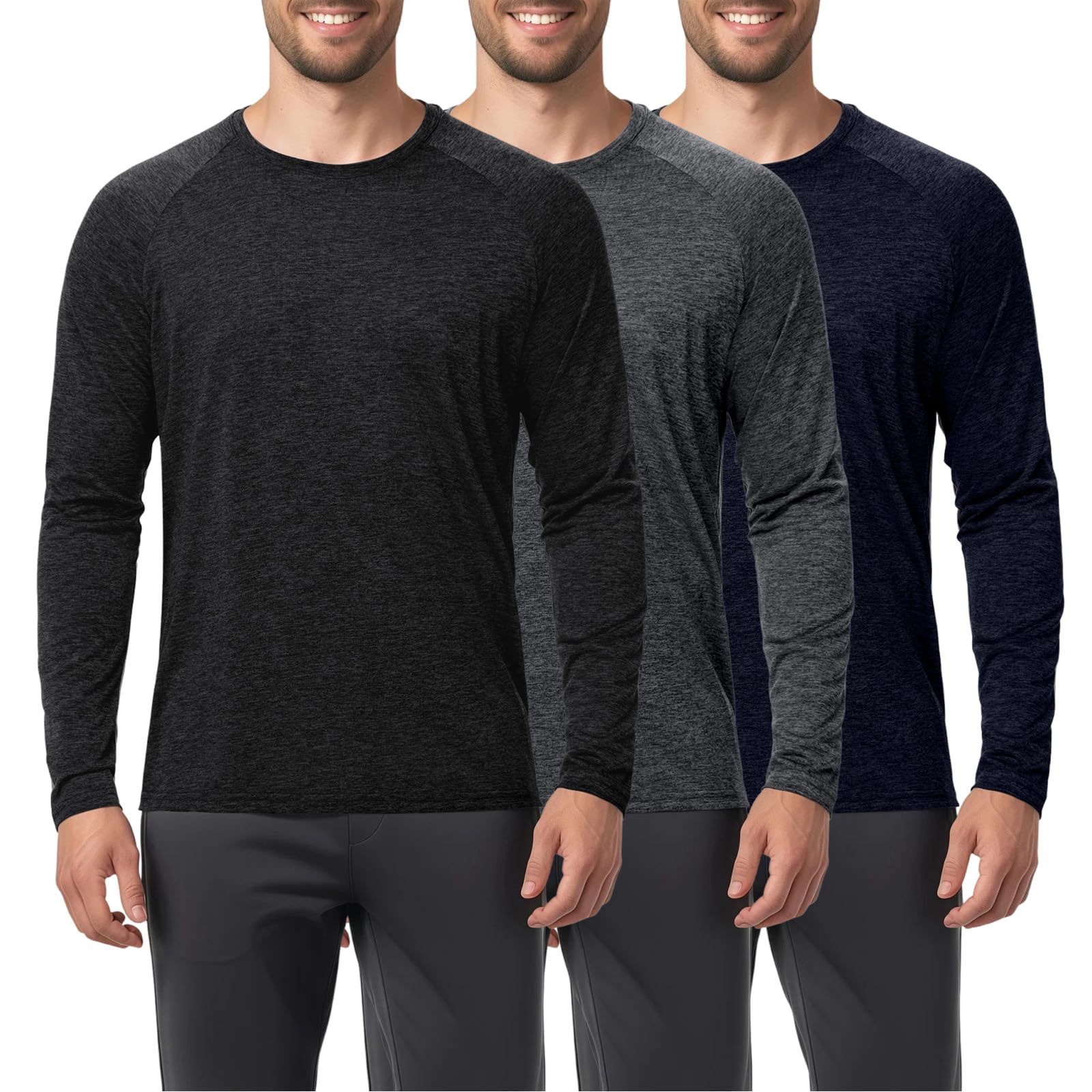 Langarmshirt Herren - Atmungsaktives Funktionsshirt Herren Langarm, UV Shirt UPF 50+, Schnelltrocknendes Laufshirt & Longsleeve Sport (1er/3er Pack)
