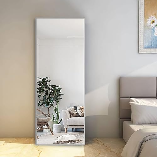 NeuType Espejo de longitud completa marco delgado de aleación de aluminio 64 x 21 pulgadas plateado espejo de pared espejo de tocador colgante o