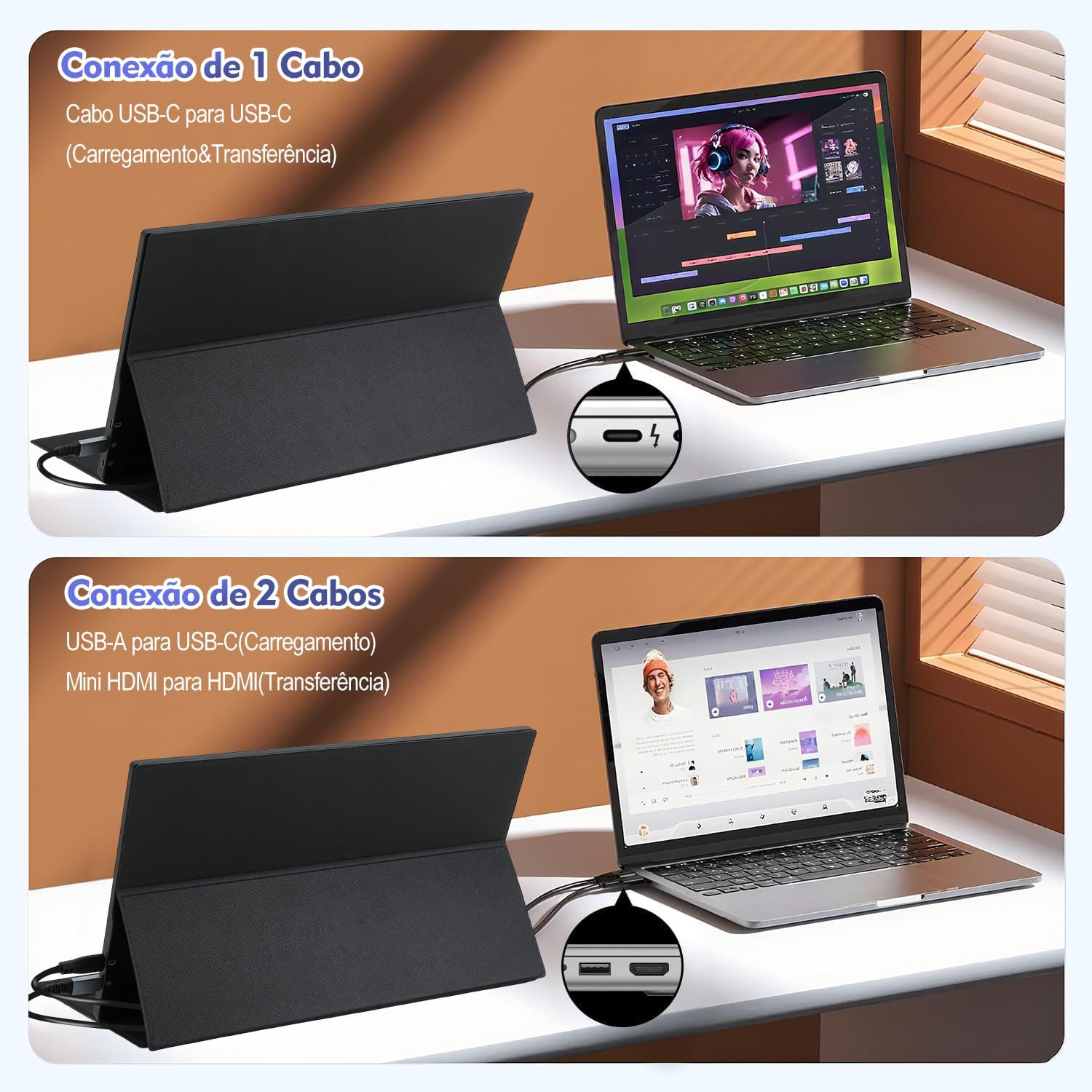 ANTUVI Monitor Portátil 15.6''+ Case, 1080P, MINI Segunda de Notebook Extensor De Tela, Ultra-Slim e portátil, com alto-falante de pé, Adequado para Viagens, Casa, Trabalho/Jogos ﻿