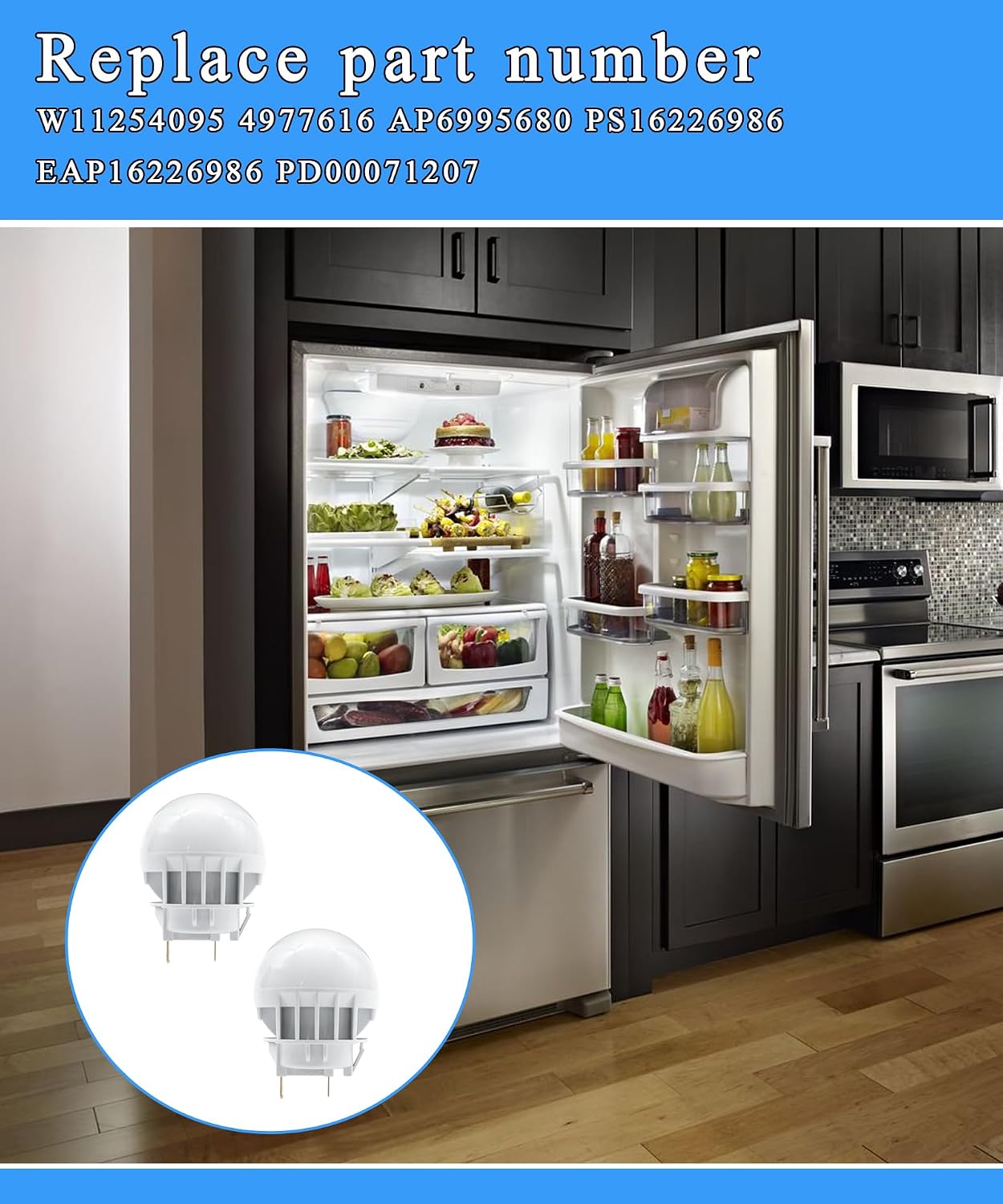 2Pcs W11254095 Refrigerator LED Light Bulb Compatible with Whirlpool Amana Maytag Gladiator Kenmore KitchenAid,120VAC,4.2 Fridge Light Bulb,Replace W11502762 AP6995680 PS16226986 EAP16226986 ETC.