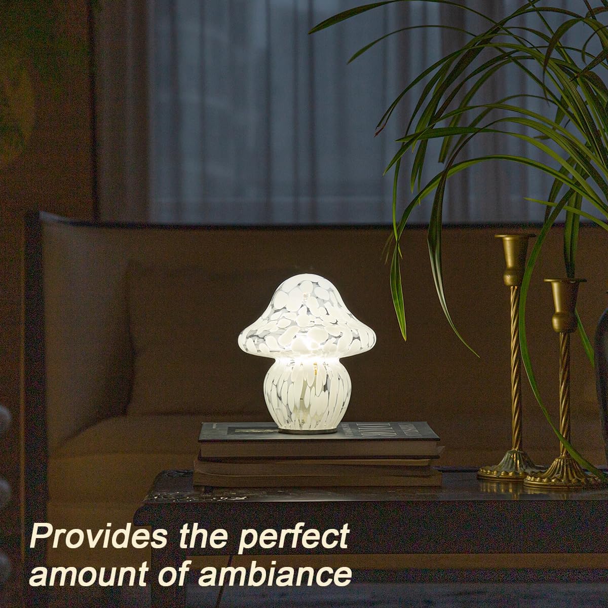 HEQET Mushroom Lamp Glass Mushroom Table Lamp for Bedrooms, Living Room, Aesthetic Lamps for Bedroom, Cute Bedside Lamp（White Dot） image 4