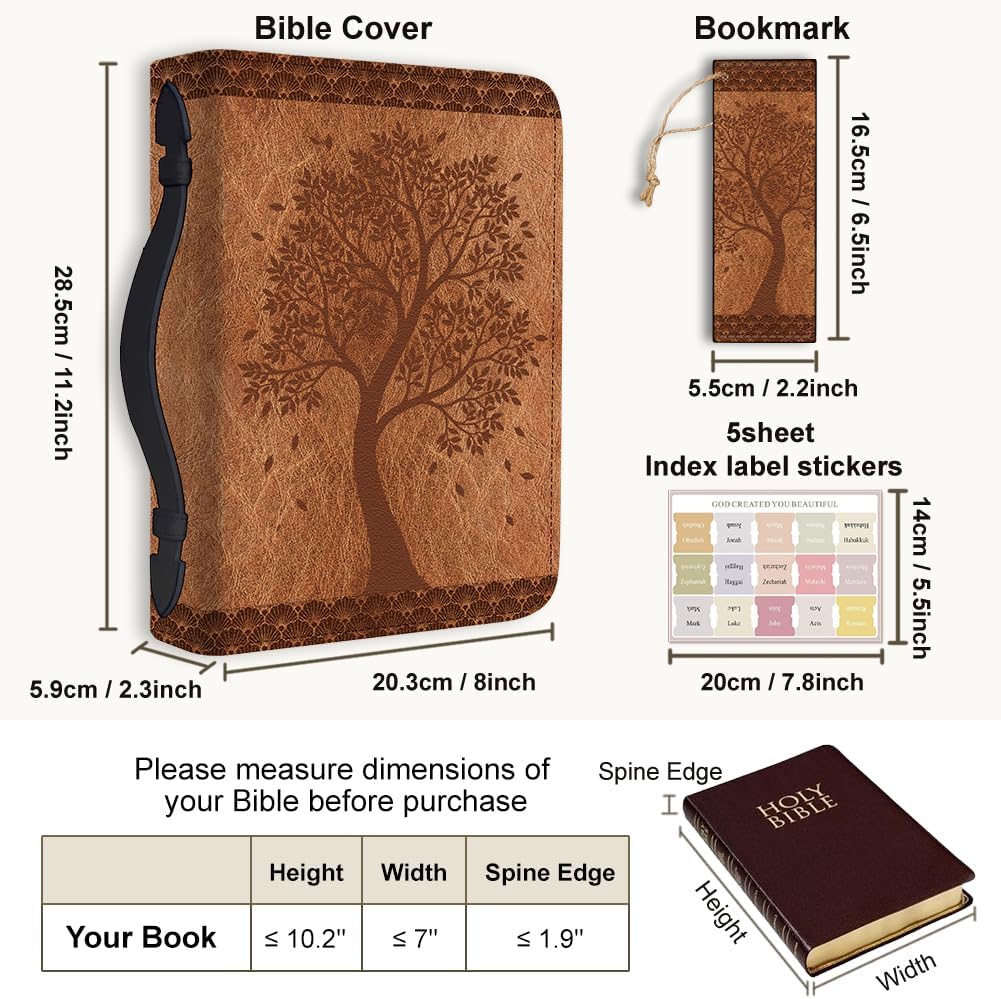 1Pc Bible Cover Tree of Life PU Leather Bible Case Brown Carrying Case with Bookmark for Women Men Christian Bible Note Books Carrying Accessories 20.3x28.5x5.9cm/7.99x11.22x2.32inch