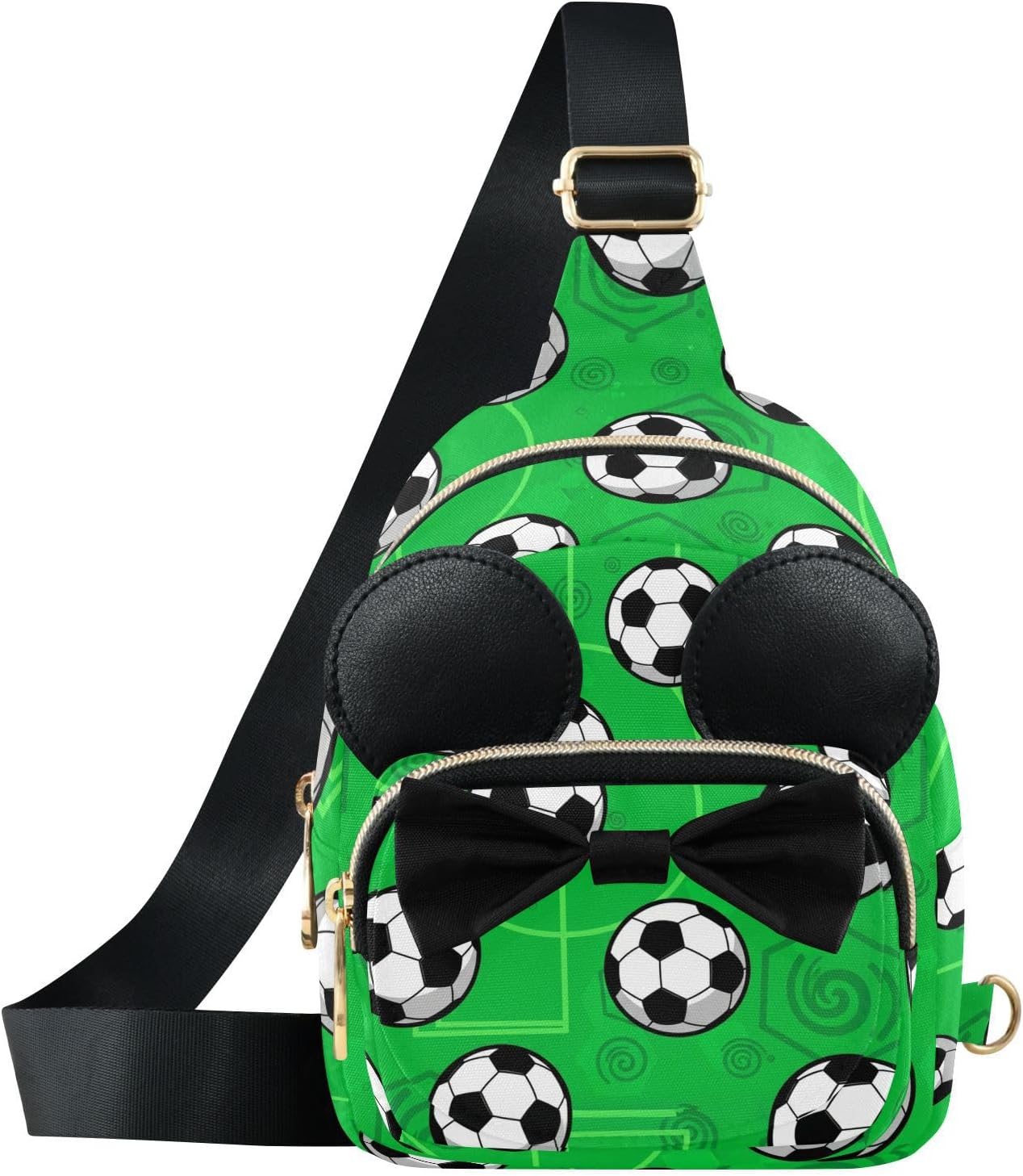 Sinestour Football Soccer Kids Sling Bag for Girls, 3.1x5.7x7.5 Inches | Crossbody Fanny Pack, Toddler Purse, Cute Sling Belt Bag with Ears, 2L Small Shoulder Chest Bag for Travel