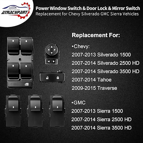 Miniatura 3 de Interruptor de ventana eléctrica para el lado del conductor y del pasajero, cerradura de puerta y control de espejo, compatible con Chevy Silverado