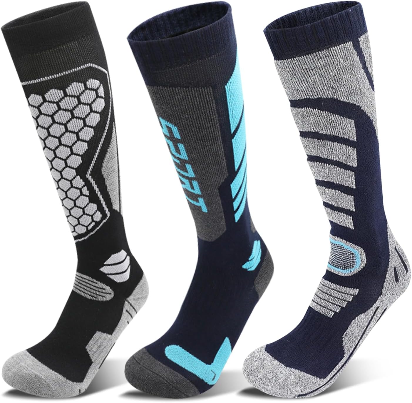 3 Pairs Men's Merino Wool Ski Socks Knee High Thermal Cold Weather Snowboard Socks with Cushioned & Arch Support for Snow Skiing, Hiking & Winter Sports