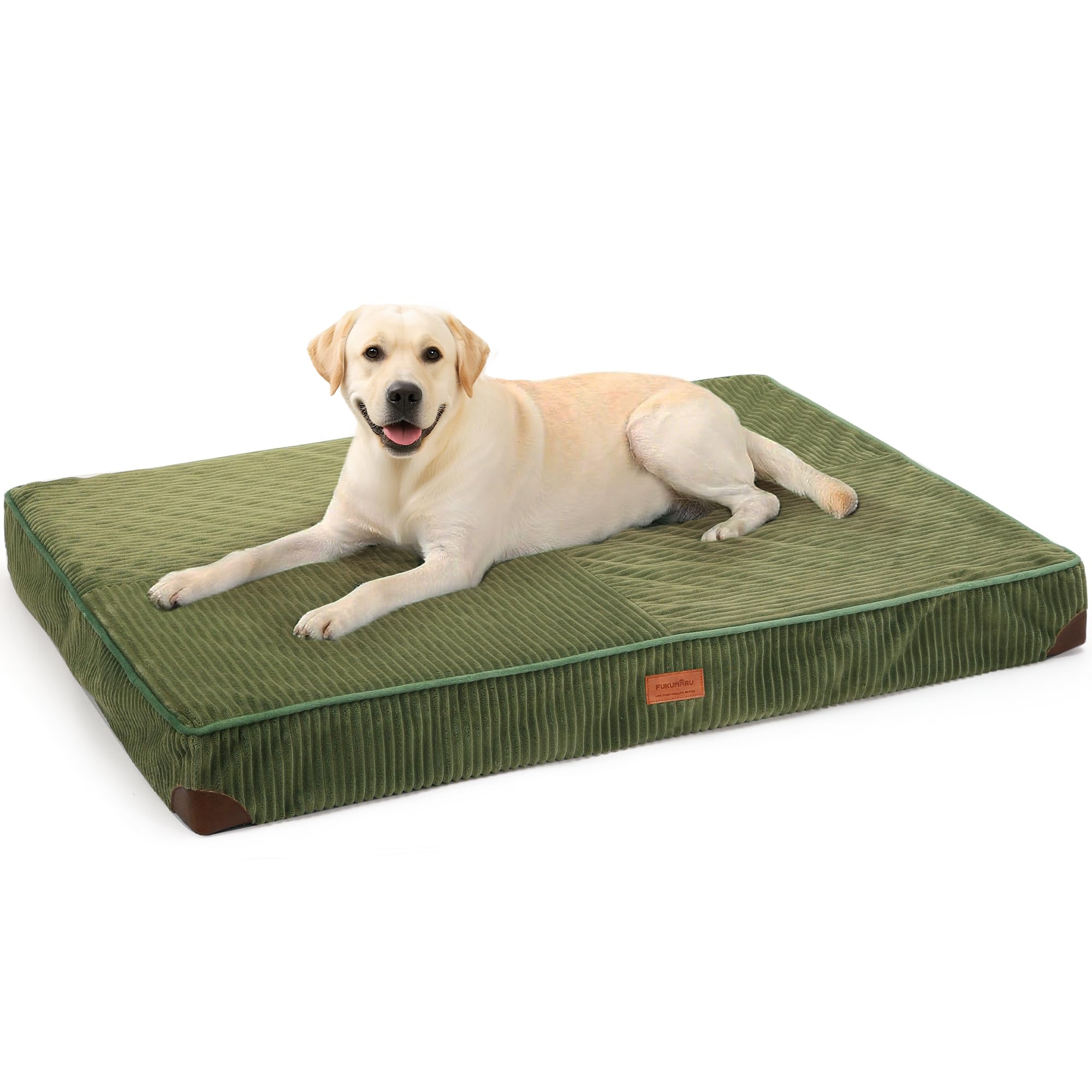 FUKUMARU Dog Bed, Plush Corduroy Orthopedic Dog Beds with Washable Cover, Large Waterproof Dogs Bed for Crate, Egg Crate Foam Support Pet Mat, Cozy Pet Bed Mat with Anti-Slip Bottom, Green