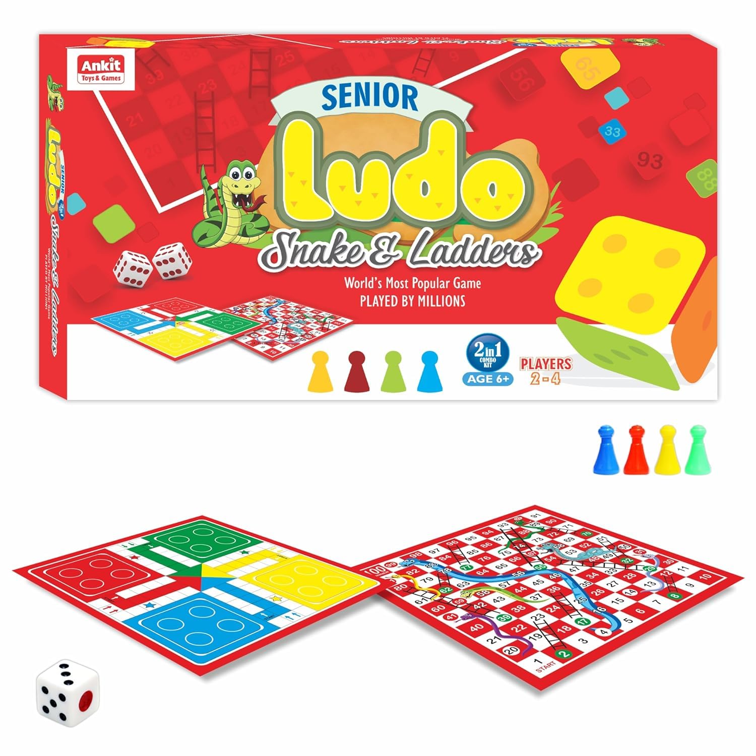 Ankit Toys & Games 2 in 1 Ludo & Snake & Ladders(Saap Seedhi) Board Game Set for 6+ Years Kids & Adults | Indoor, Outdoor Game Travel Strategy Dice Game (Kids Ludo)