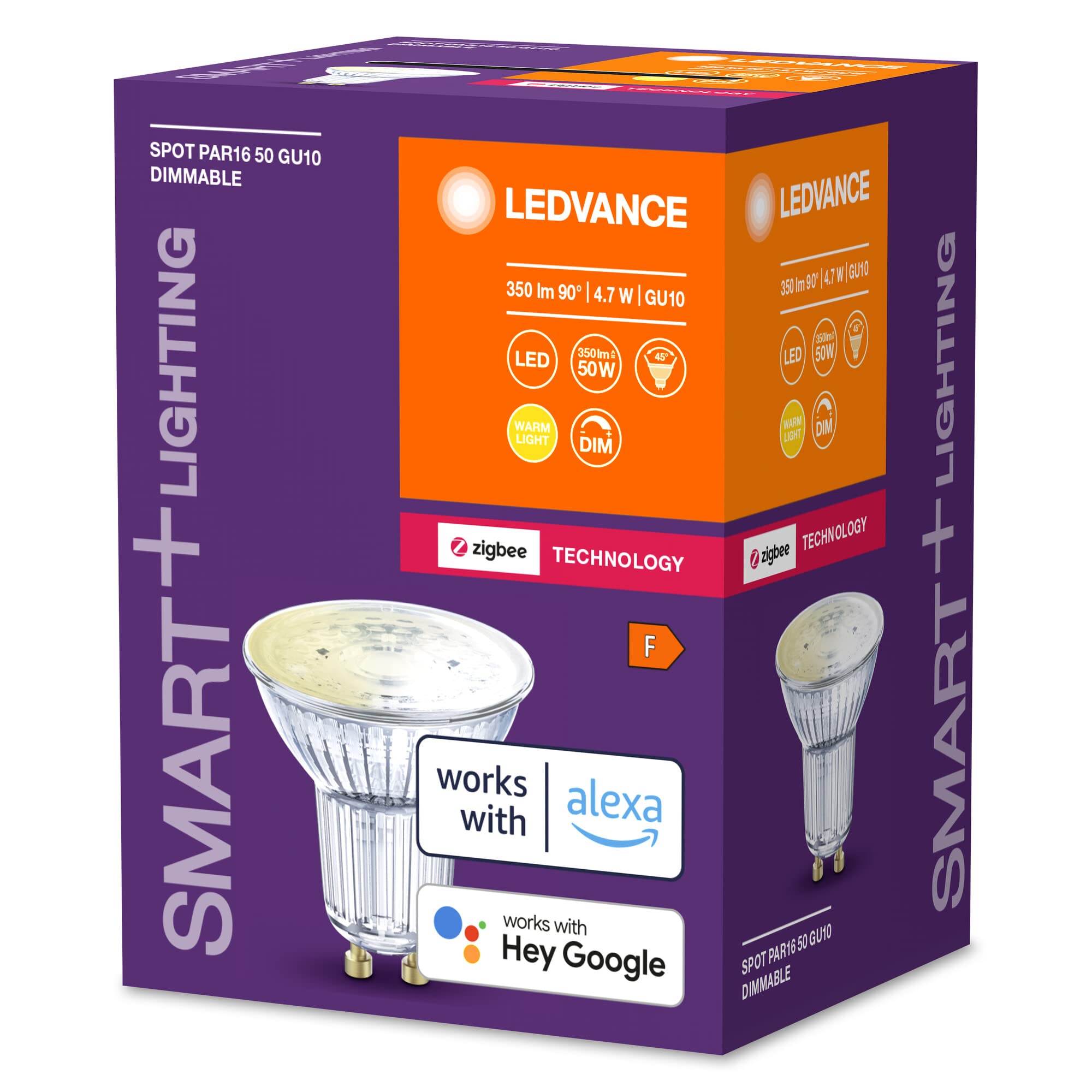 LEDVANCE Lámpara LED inteligente con tecnología ZigBee, GU10 base, vidrio transparente, Blanco cálido (2700K), 350 Lumen, sustituto de 50W-iluminante 4-paquete