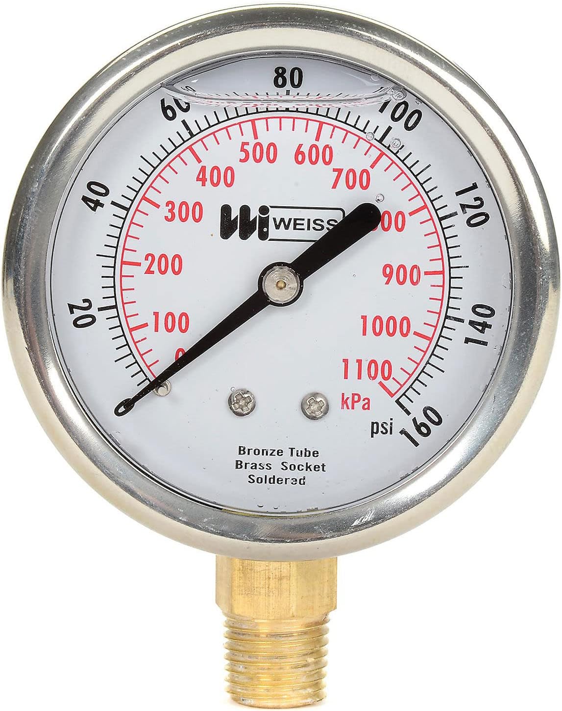 Liquid Filled 2-1/2" Dial, 1/4" NPT Bottom, 0-160 PSI