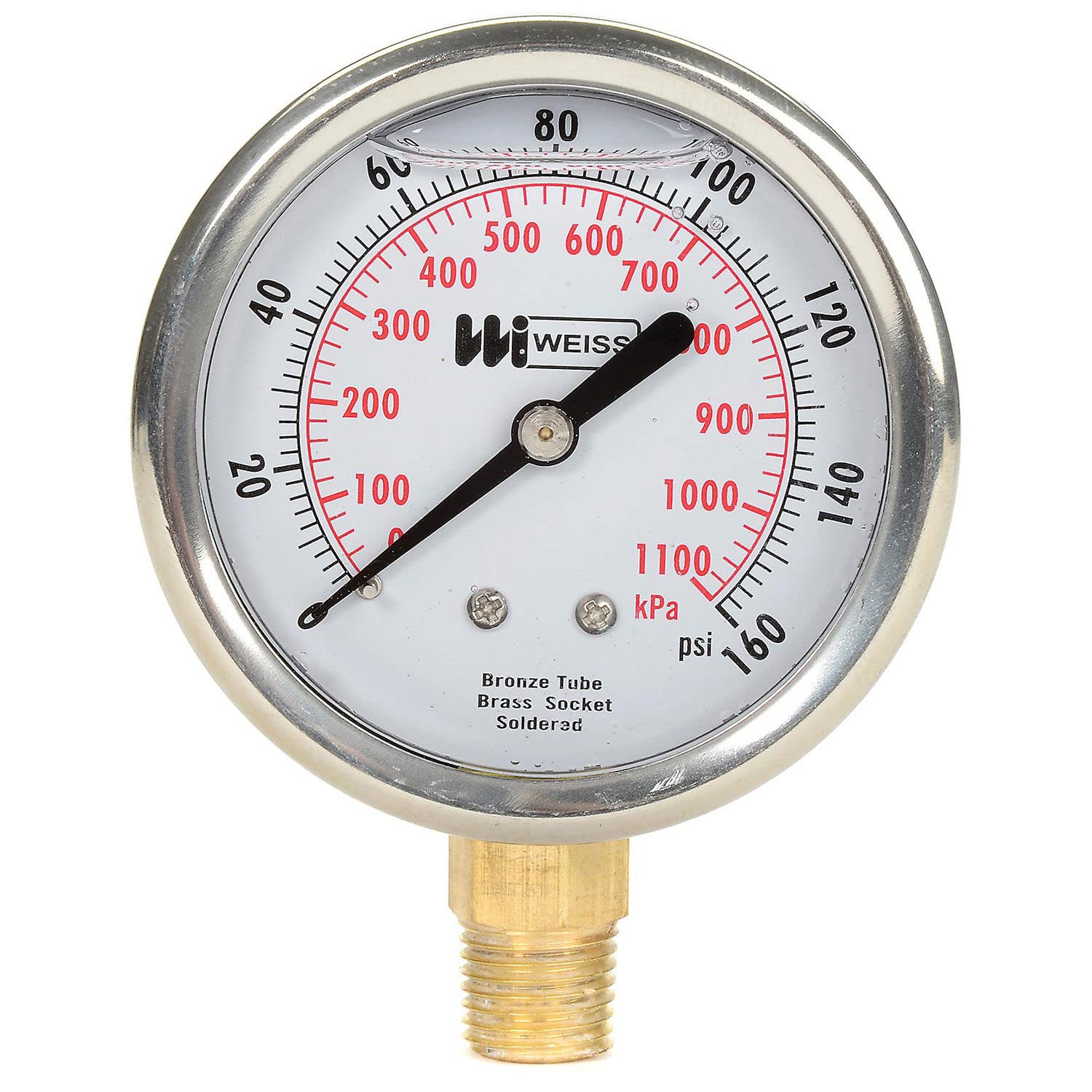 Liquid Filled 2-1/2" Dial, 1/4" NPT Bottom, 0-160 PSI