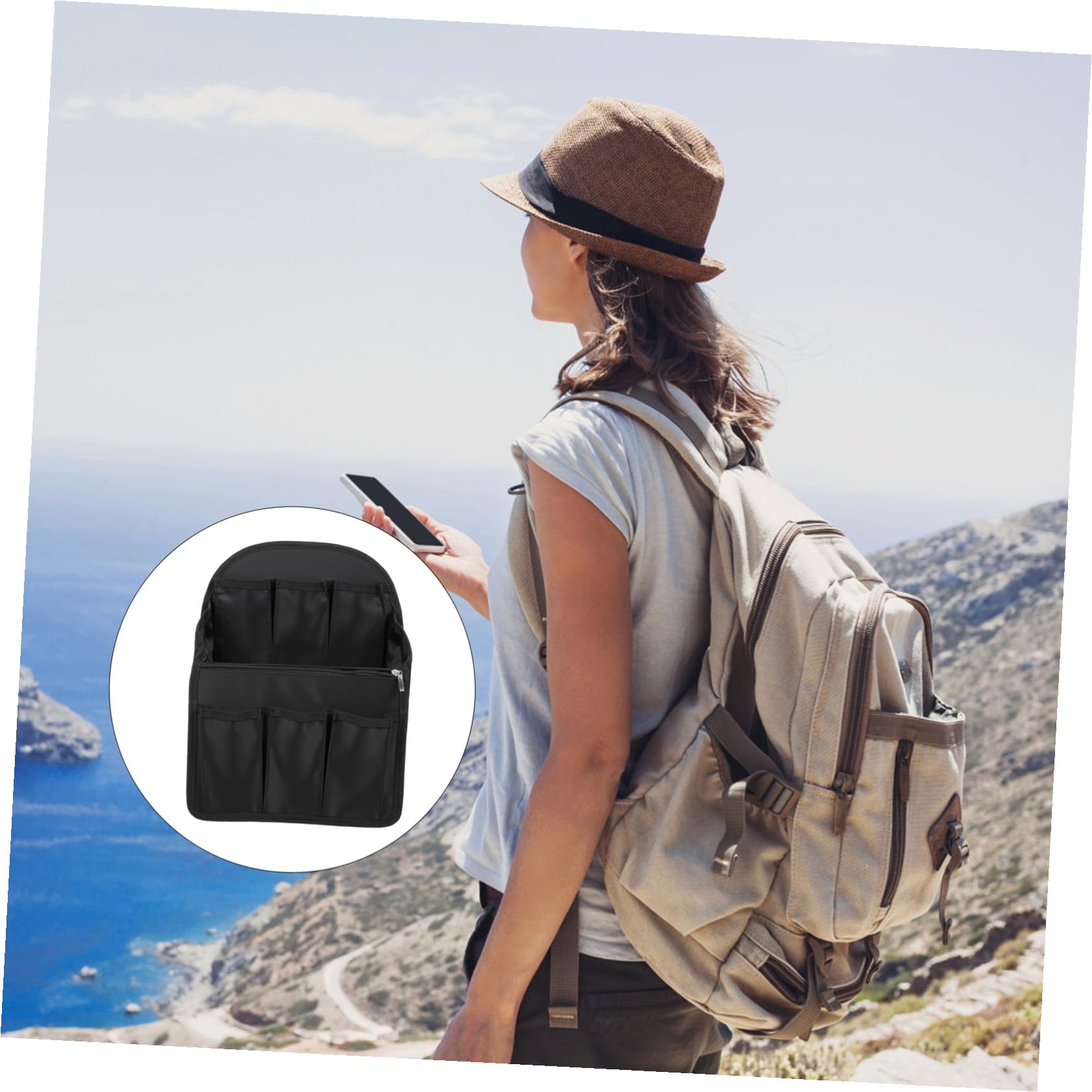 Abaodam Inserto Organizer per Zaino Nero in Nylon Leggero e Traspirante Multi-Scomparti e Tasche Multiple per Viaggi