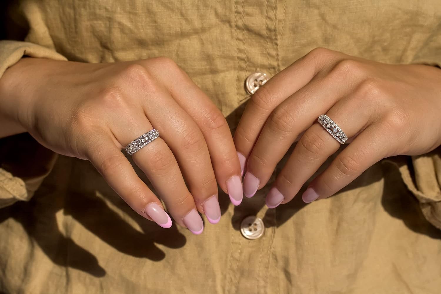 Kobelli Mixy Natural Diamond Triple Strand Diagonal Row Ring - Mixed Diamond Shapes Wide Gold Band in 10K