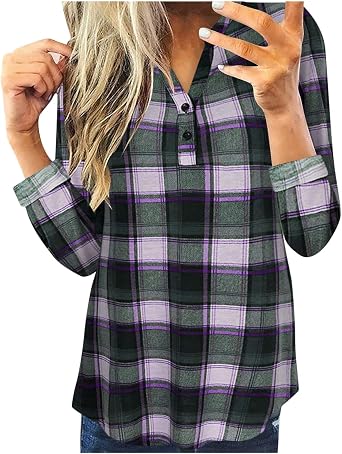 Blouse Shirt Women's Tops Casual Long Sleeve Plaid Slim Shirt