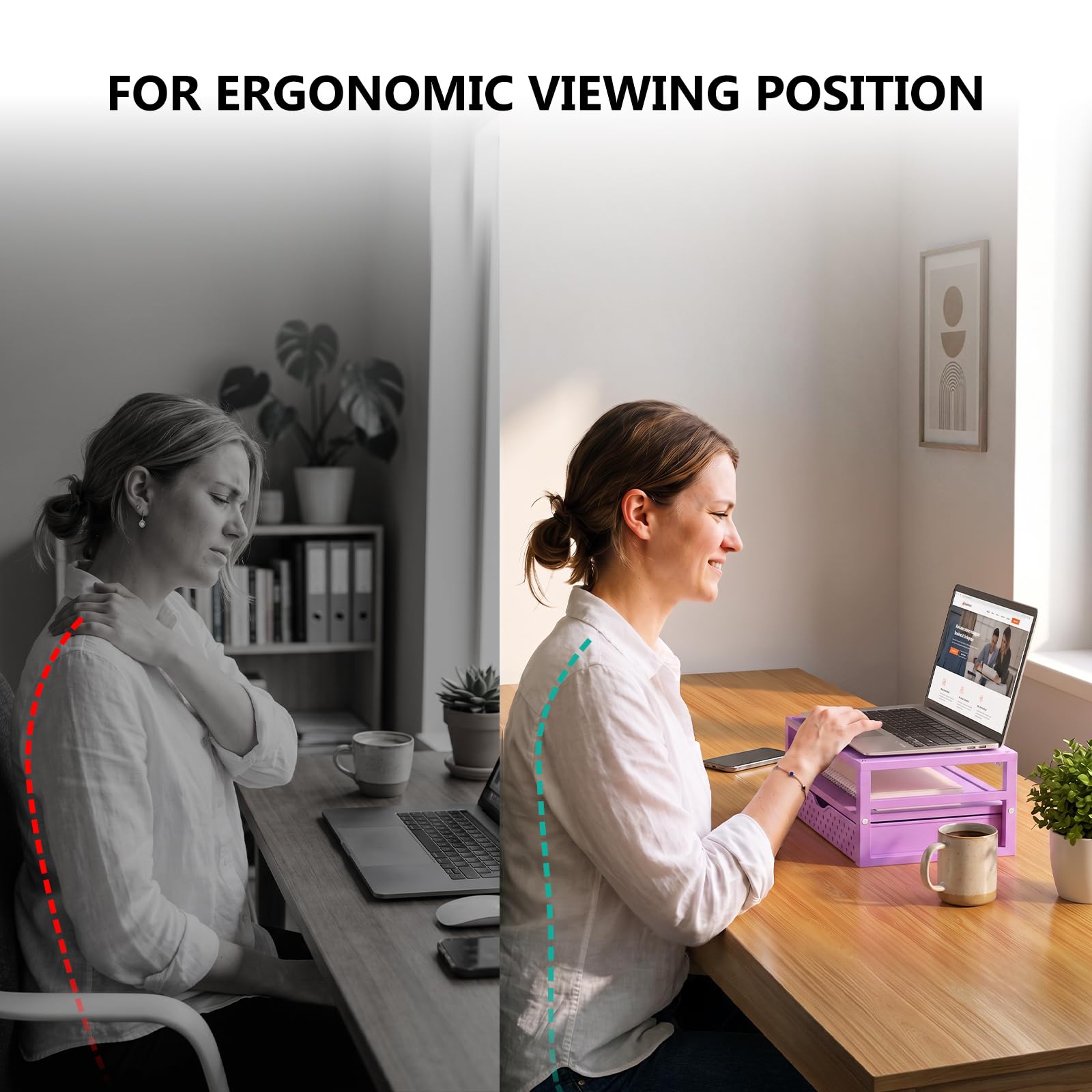 WALI Desk Organizer with Drawer，Computer Monitor Stand with Storage, Desk Organizers and Accessories for Computer, Printer, Laptop Riser for Home Office Supplies, (PTT005-V), 1 Pack, Purple view 5
