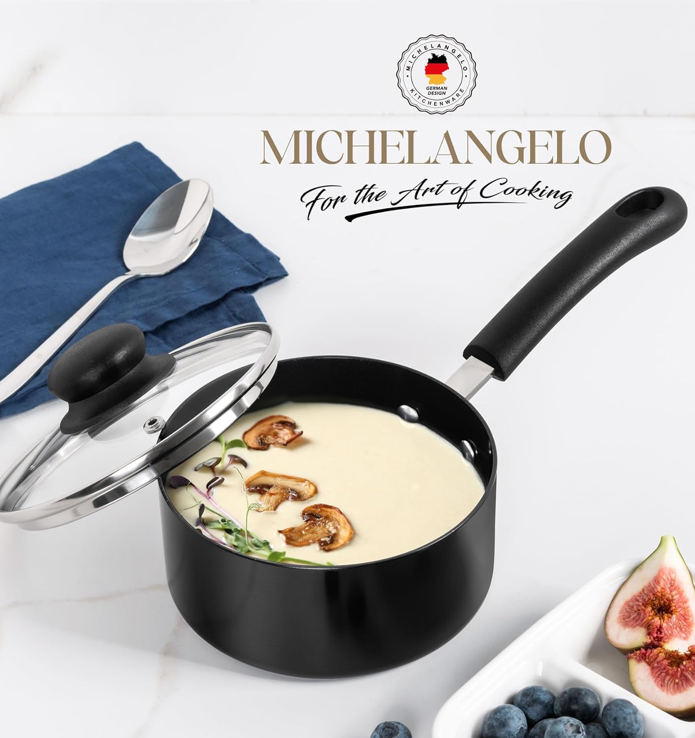MICHELANGELO Nonstick 1 Quart Saucepan with Lid, Ceramic Small Sacuce pan, Easy to clean, Non-Toxic Saucepans, 1QT, Black - Image 7