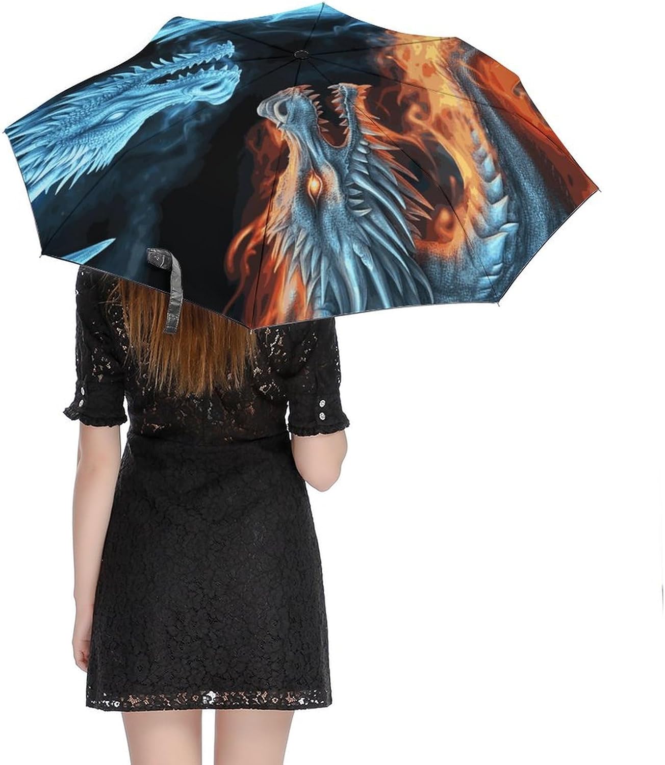 Windproof Travel Umbrellas for Rain Auto Open Close Folding Rain Umbrella Ice And Fire Dragons Portable Umbrella for Travel