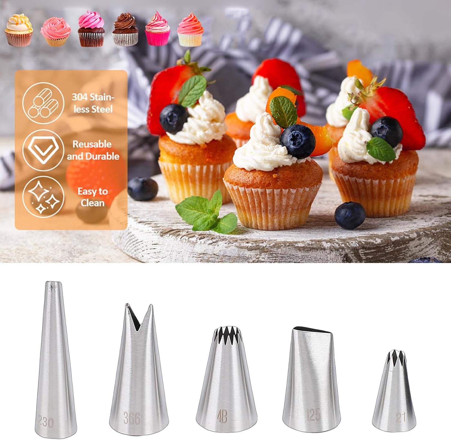 Diydeg Cookie Press Maker, Stainless Steel DIY Icing Piping Kit with 6 Interchangeable Nozzles, Effortless Versatile Cookie Press for Cake Dessert Decorating Baking Tool