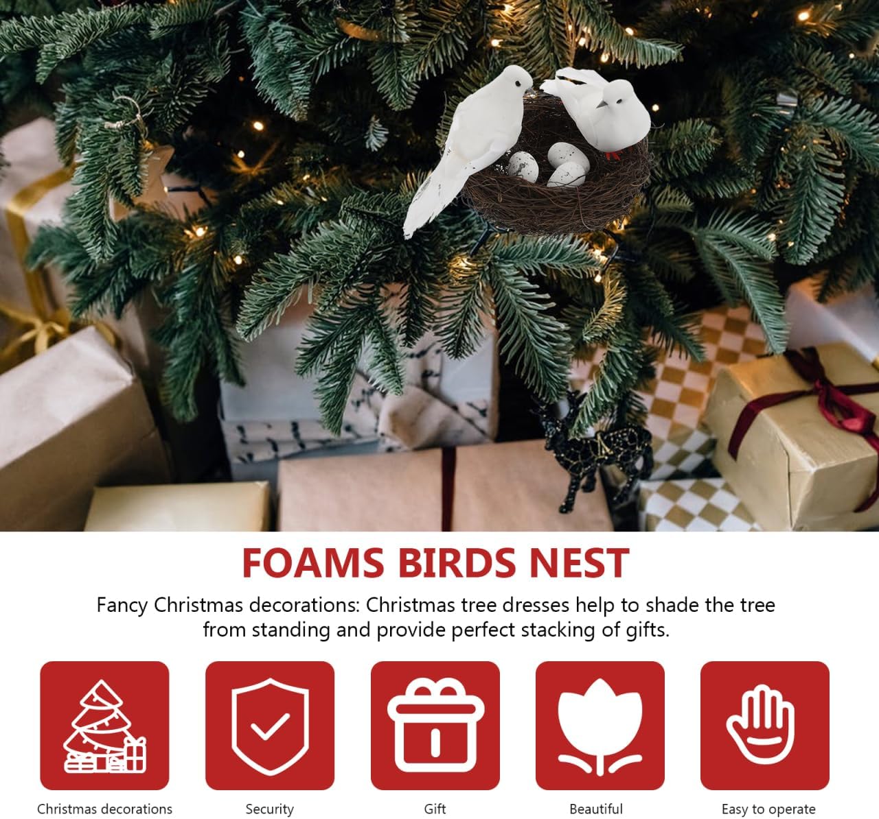 ibasenice Simulated Bird Nest Decoration with Eggs Lightweight Artificial Birds Nest for Garden Outdoor Christmas Festival Ornament 5.07X5.07X1.56 Inches