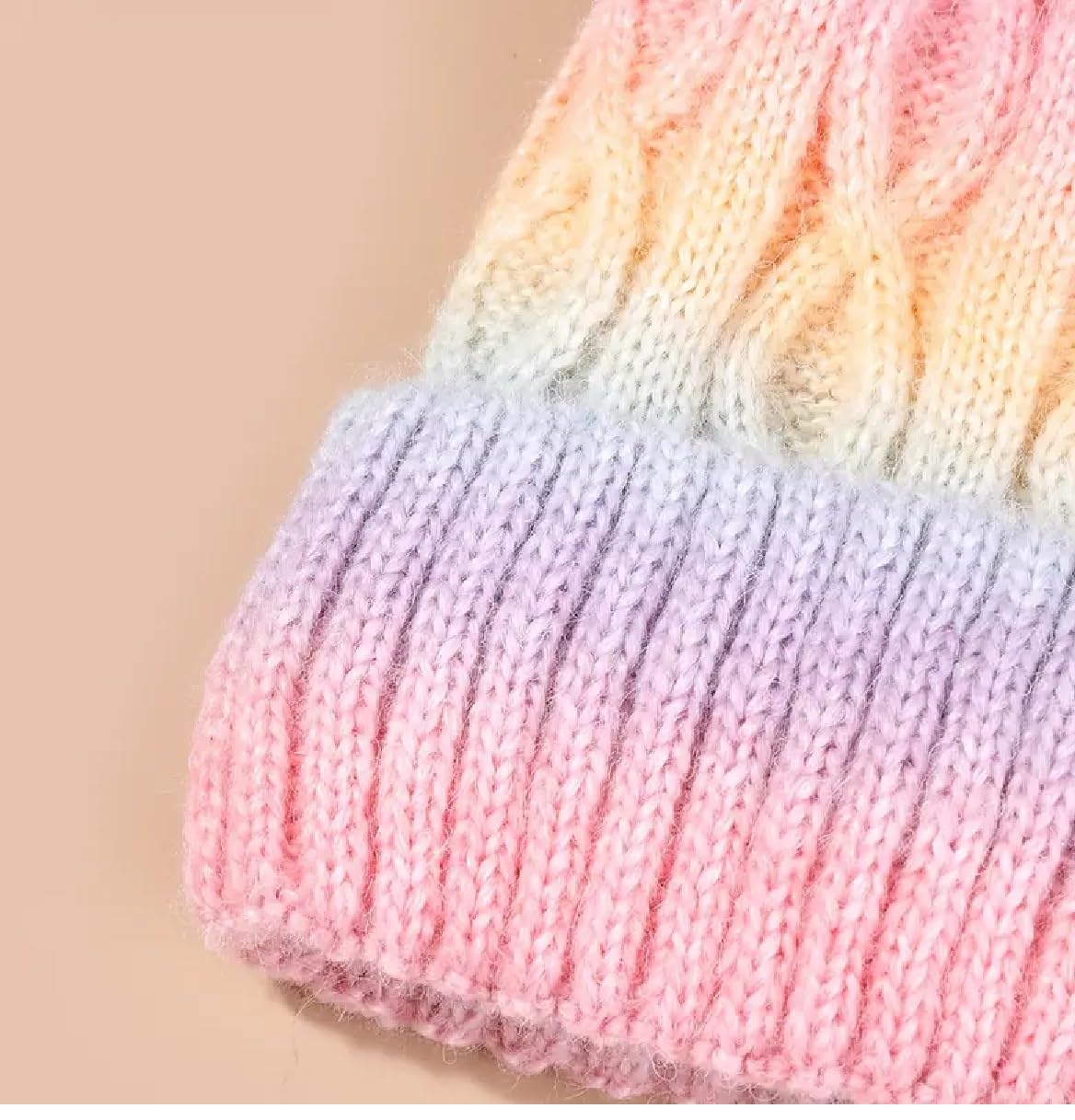 OnlyBee Warme Wintermütze für Mädchen und Kinder, Batikfärbung, Regenbogen, Grobstrick, Alter 3 bis 7 Jahre, Rosa, Lila, Gelb, 3-7 Jahre