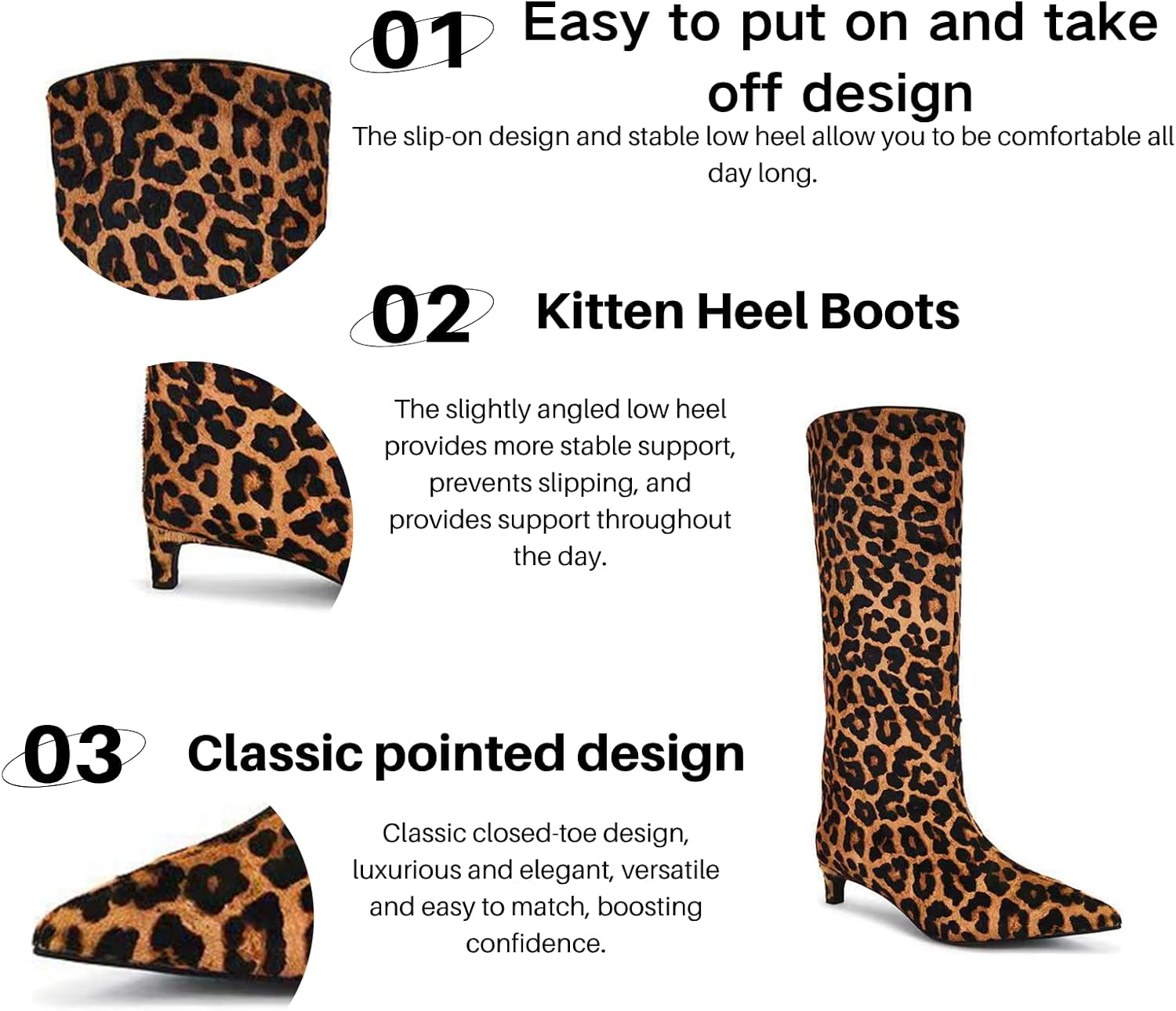Knee High Boots for Women Pointed Toe Kitten Heel Casual Fashion Long Boots - Image 4