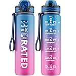 QLUR Water Bottle with Straw, 32oz Motivational Water Bottles with Time Marker to Drink, Tritan BPA Free, 1L Sports Water Bottle with Carry Strap LeakProof for Women Gym Fitness Outdoor (1 Pack)