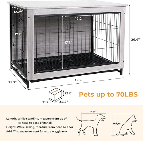 Miniatura 2 de Arlopu Muebles grandes de jaula para perros y gatos 386291 mesa auxiliar perrera mordern jaula de madera resistente para perros casa para perros